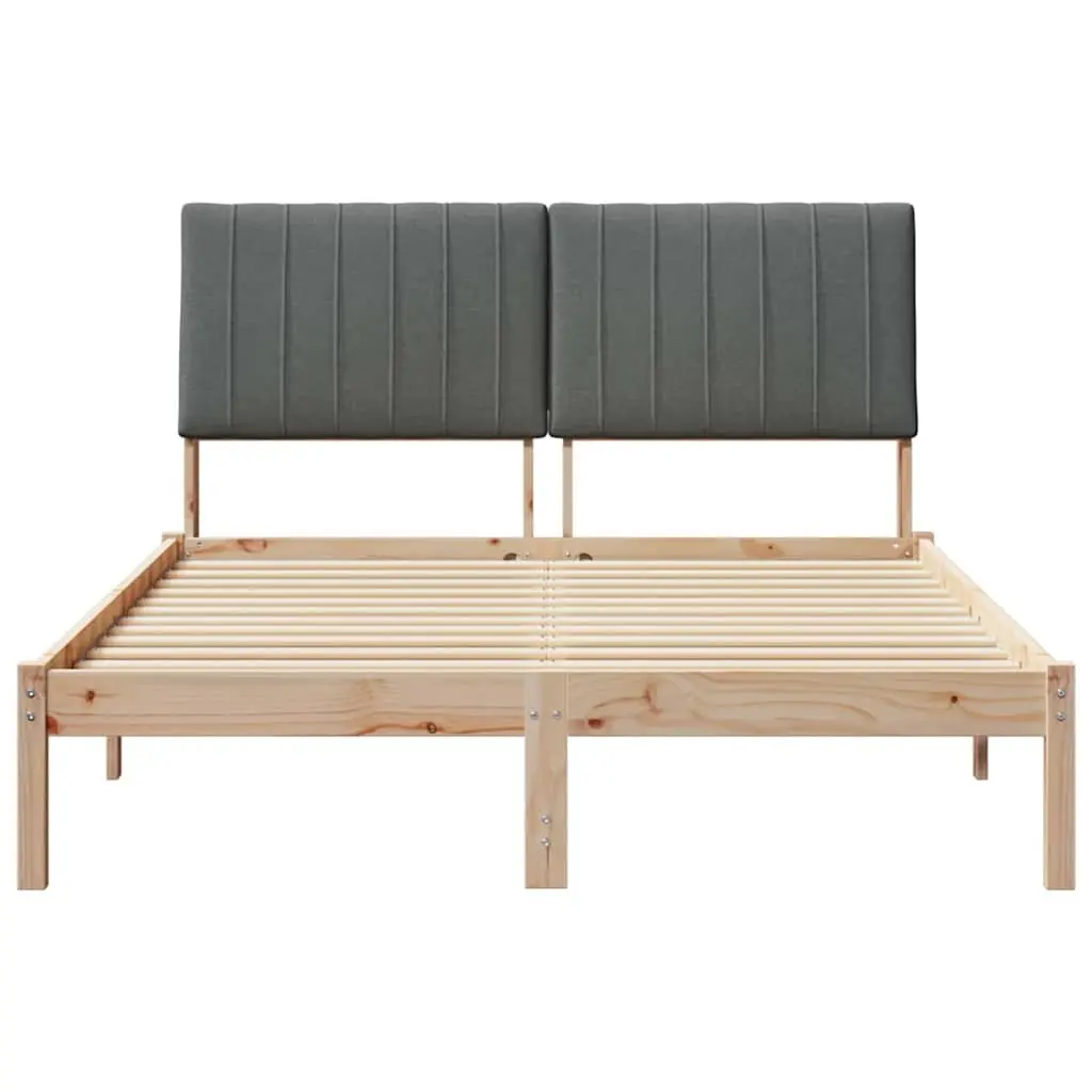 Bed Frame for Bedroom 135 x 190 cm Solid Pine Wood Upholstered Headboard Modern