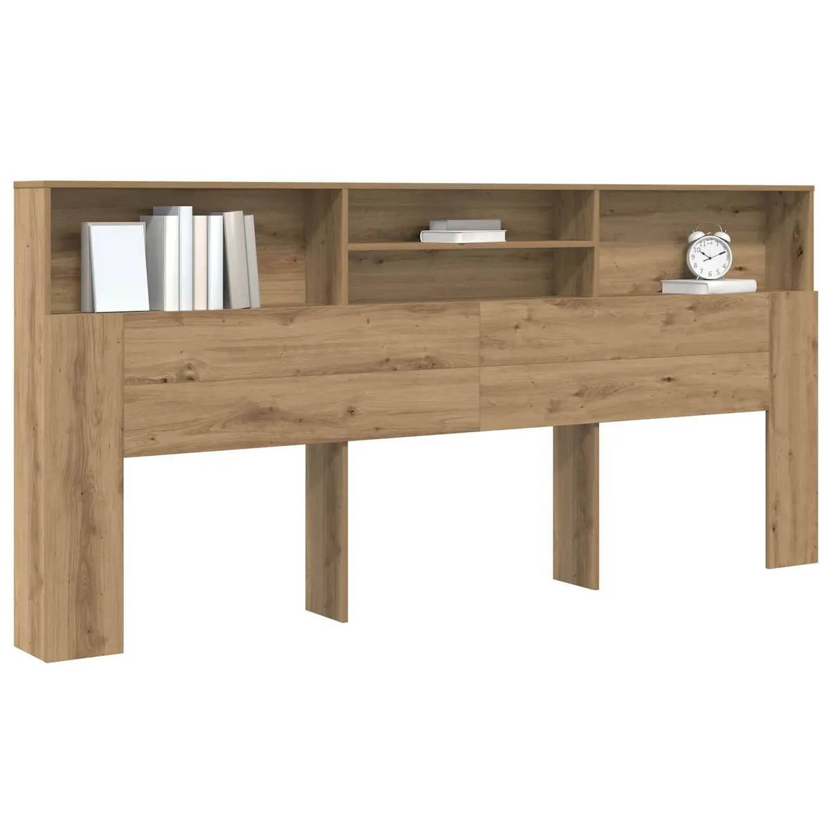 Wall-Mounted Headboard Cabinet with Shelves Modern Bedroom Storage Engineered