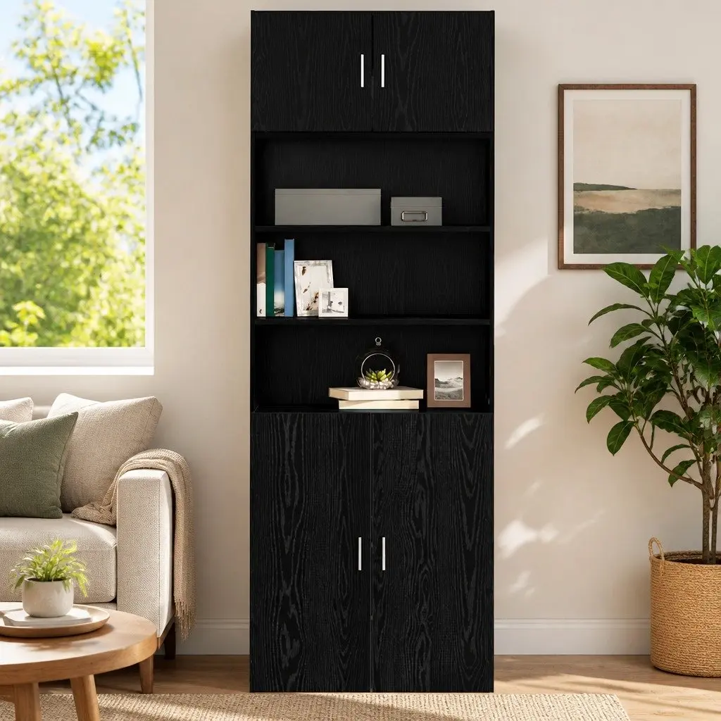 Wall Cabinet Storage Furniture for Dining Room Living Room Bedroom Engineered Wood Black Oak 80x42.5x40cm