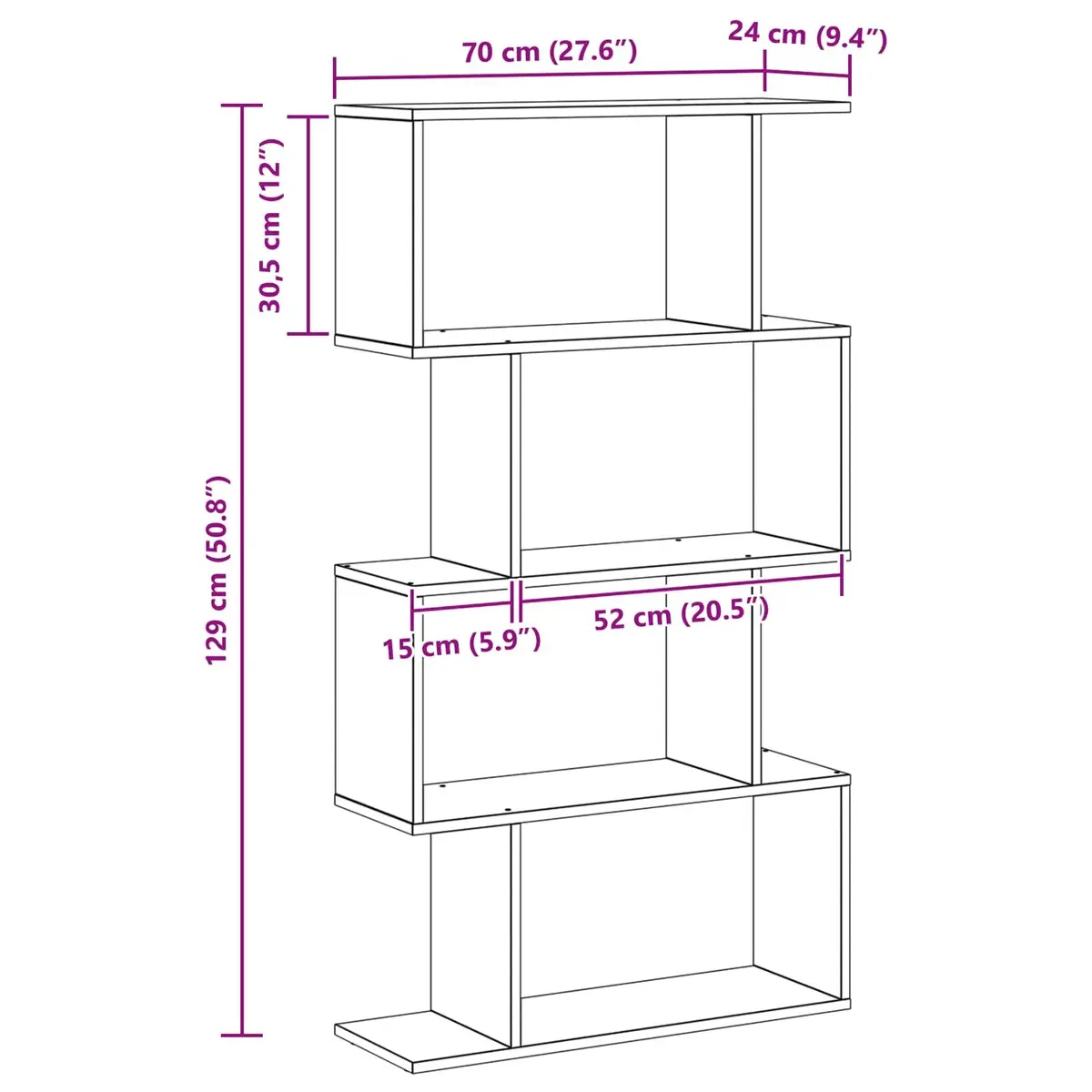 Book Cabinet Black Oak Storage Shelves Modern Engineered Wood Freestanding Unit 70 x 24 x 129 cm