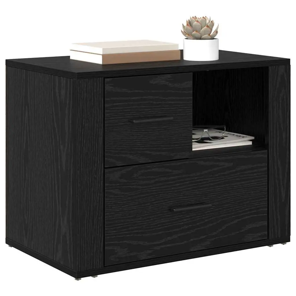 Bedside Cabinet Black Oak Engineered Wood Bedroom Storage 35 x 60 x 50 cm