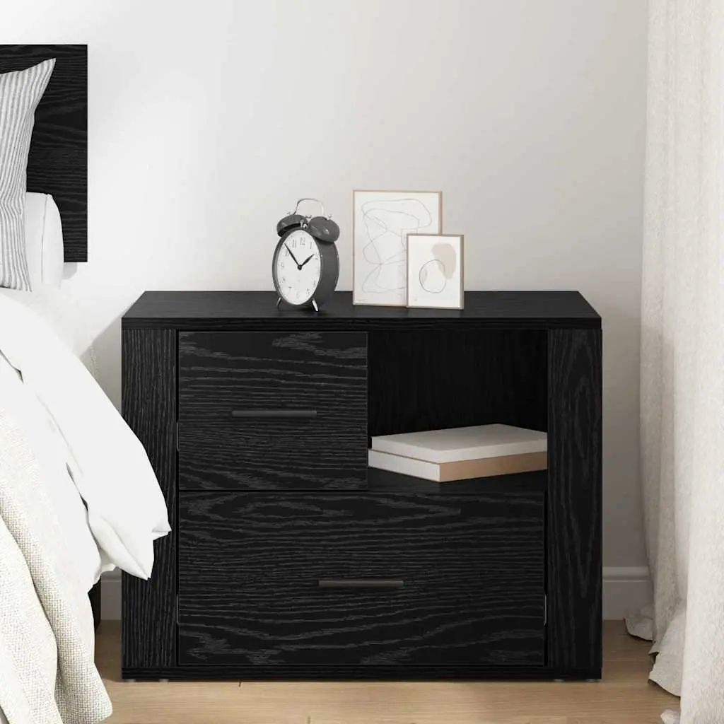 Bedside Cabinet Black Oak Engineered Wood Bedroom Storage 35 x 60 x 50 cm