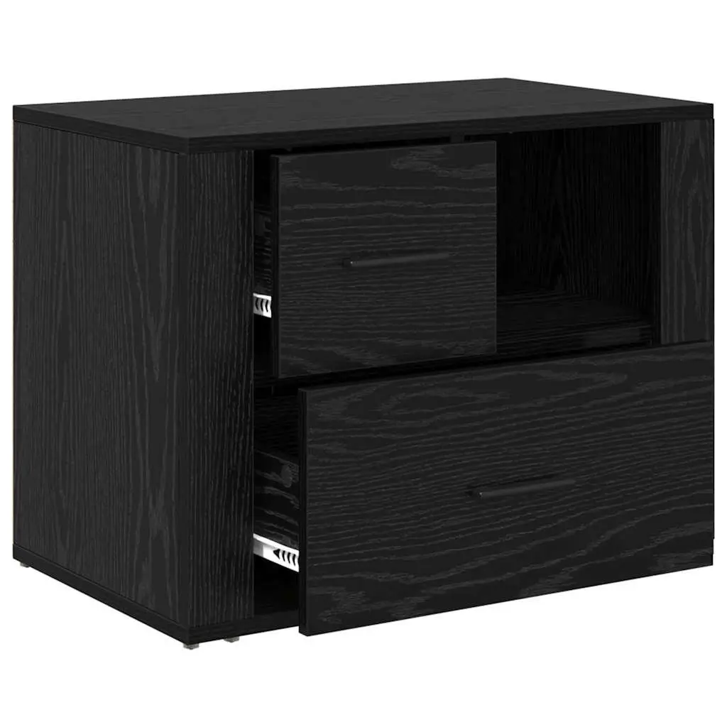 Bedside Cabinet Black Oak Engineered Wood Bedroom Storage 35 x 60 x 50 cm