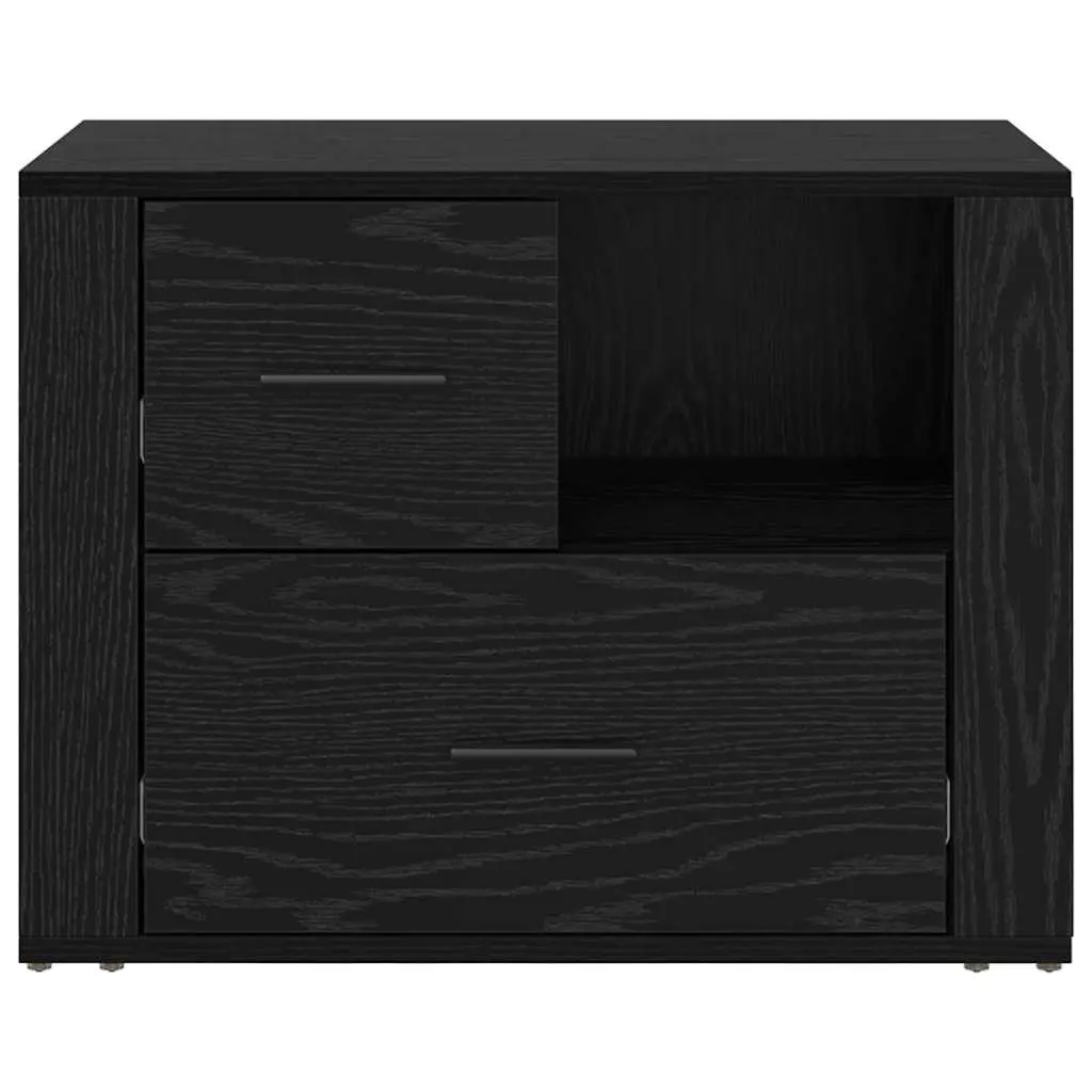 Bedside Cabinet Black Oak Engineered Wood Bedroom Storage 35 x 60 x 50 cm