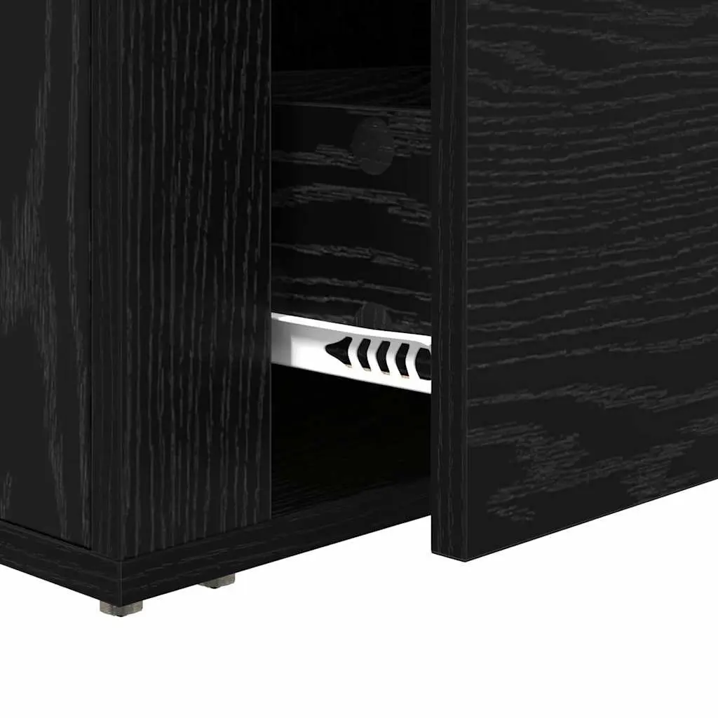 Bedside Cabinet Black Oak Engineered Wood Bedroom Storage 35 x 60 x 50 cm