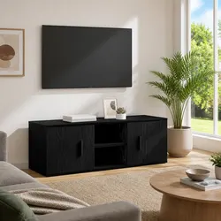 Dimensions and Features of Black Engineered Wood TV Cabinet