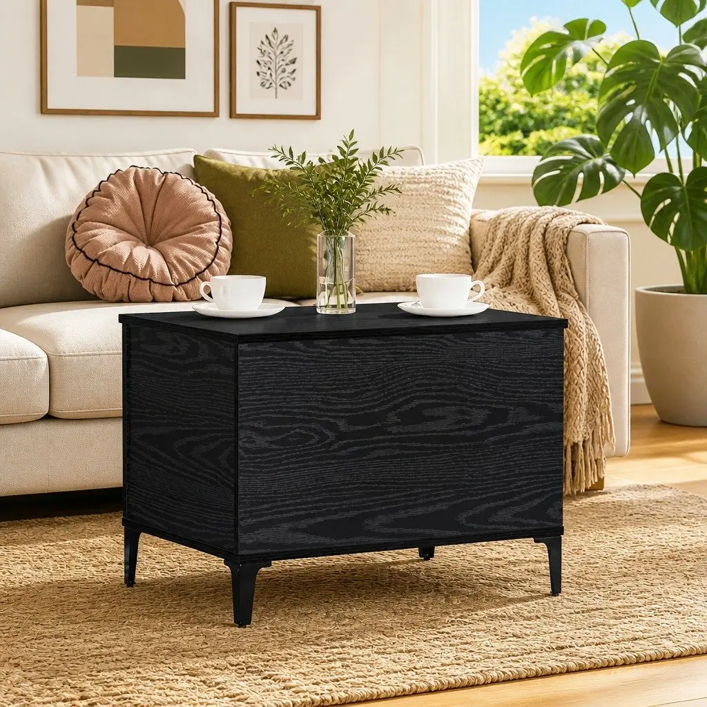 Coffee Table Living Room Black Oak Modern 60 x 44.5 x 45 cm Engineered Wood