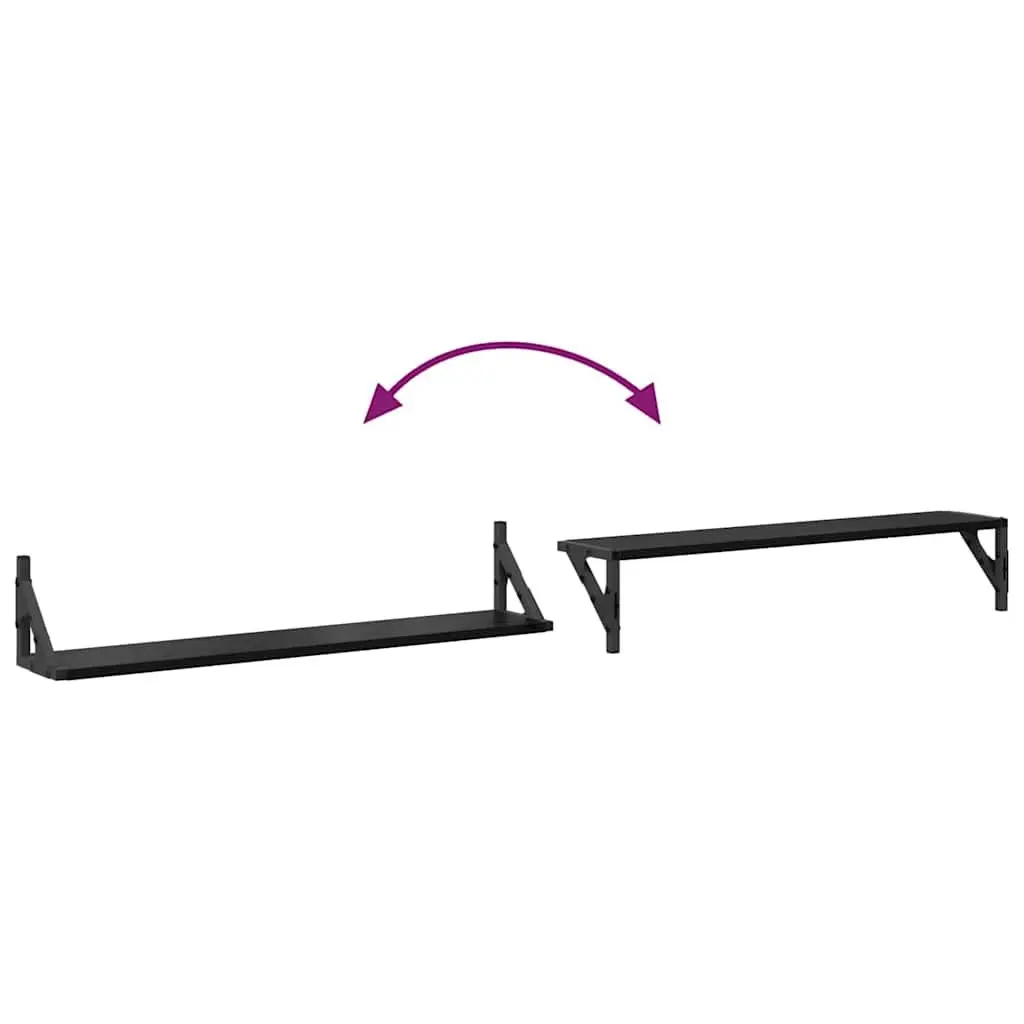 Wall Shelves Living Room Bedroom 80 x 15 x 15.5 cm Black Engineered Wood Floating Shelves 2 Piece