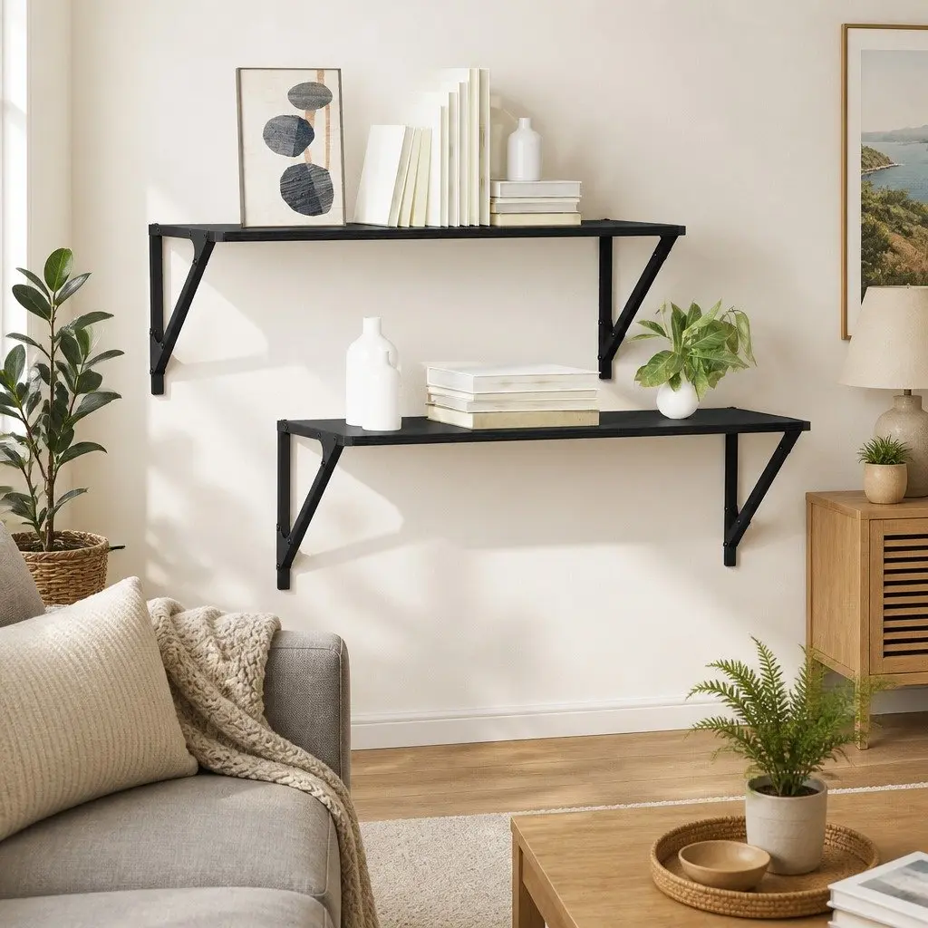Wall Shelves Black 80 x 25 x 25.5 cm Engineered Wood Modern Floating 2 pcs