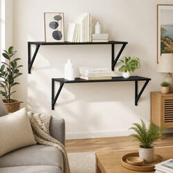 Specifications for Black Wall Shelves: 2 pcs 80 x 25 x 25.5 cm