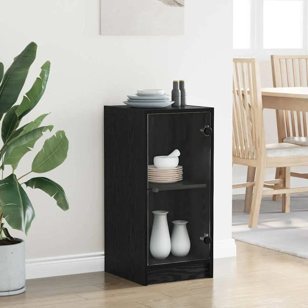 Black Sideboard with Glass Doors