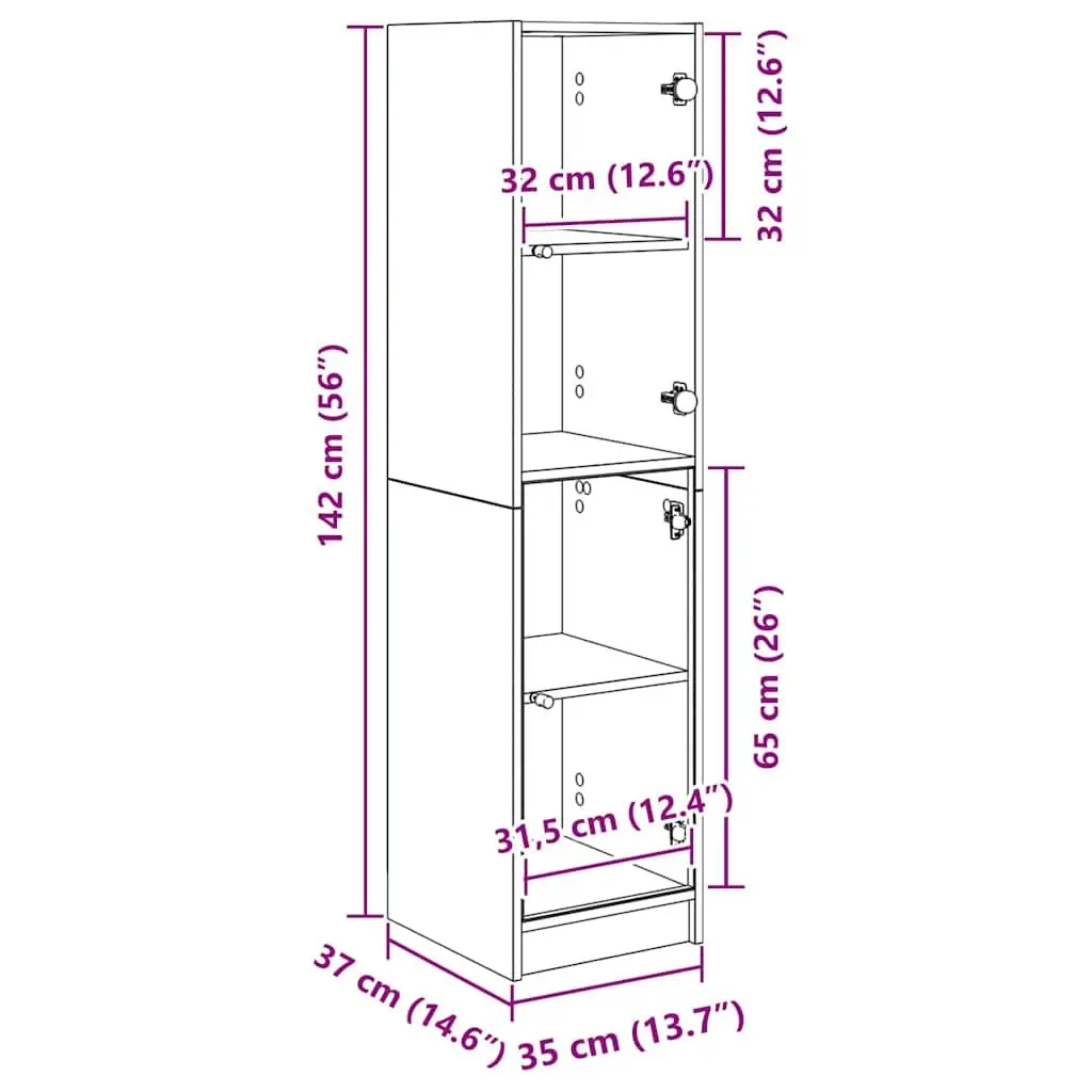 Black Oak Highboard Storage Cabinet for Dining Room Kitchen 35 x 37 x 142 cm