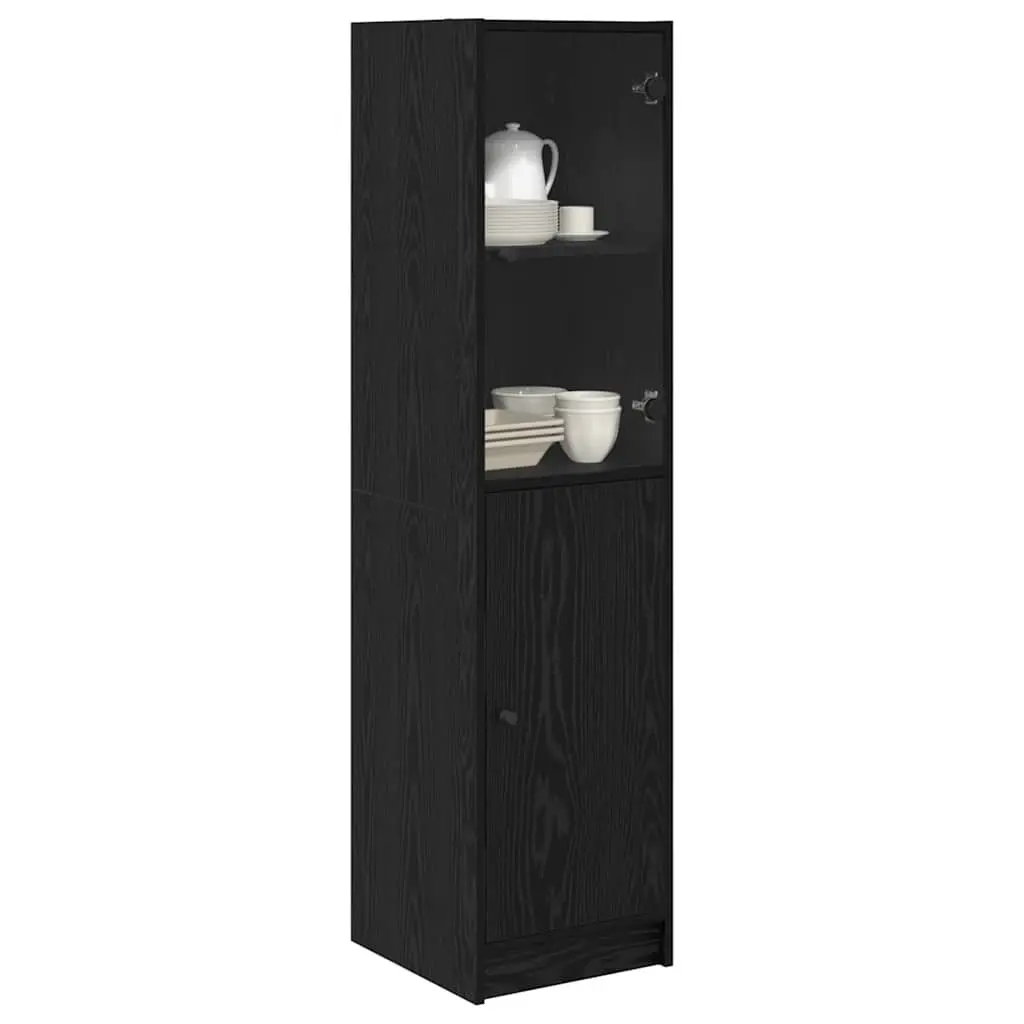 Black Oak Highboard Storage Cabinet for Dining Room Kitchen 35 x 37 x 142 cm