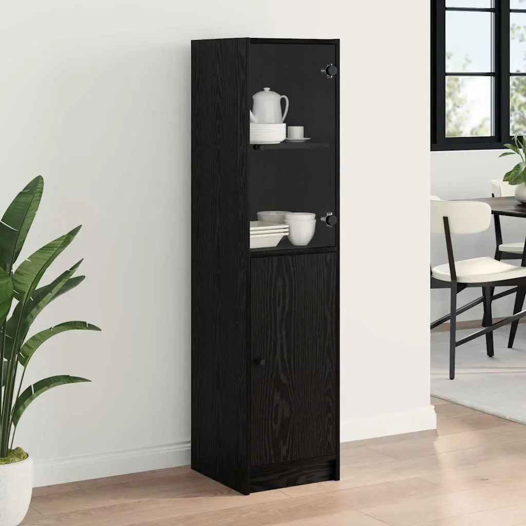 Black Oak Highboard Storage Cabinet for Dining Room Kitchen 35 x 37 x 142 cm
