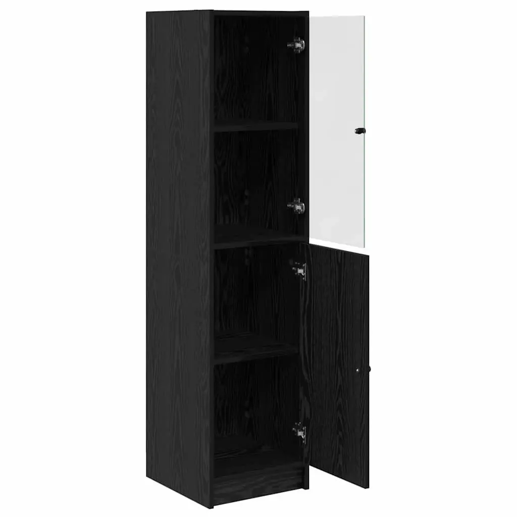 Black Oak Highboard Storage Cabinet for Dining Room Kitchen 35 x 37 x 142 cm