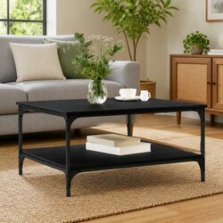 Coffee Table Dimensions: 80 x 80 x 40 cm - Black Industrial Style