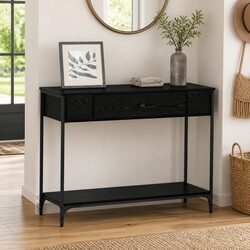 Console Table Black Oak Engineered Wood Hallway Living Room Accent End Table