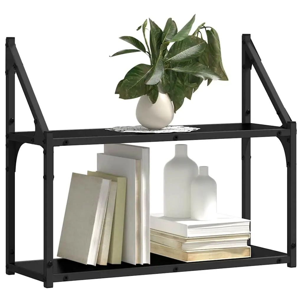 Wall Shelf Black Oak Engineered Wood Storage Display Shelving Unit 60 x 21 x 51
