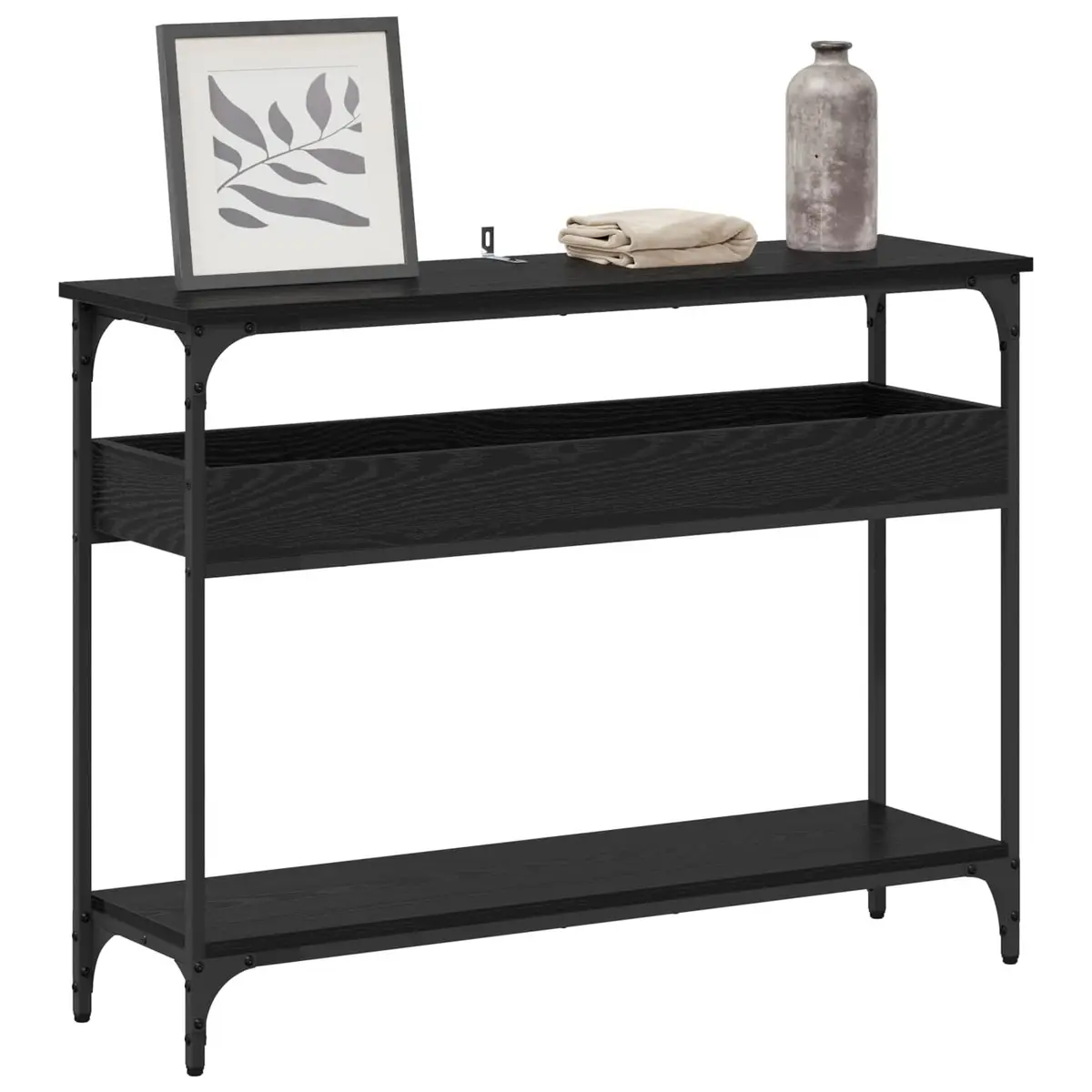 Console Table Black Oak Industrial Design Living Room Hallway Accent Furniture
