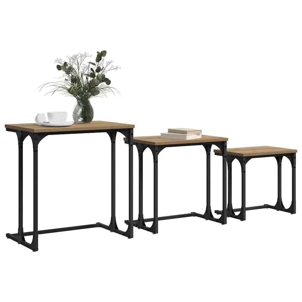Nesting Coffee Table Set 3 pcs Industrial Style Living Room Accent Tables