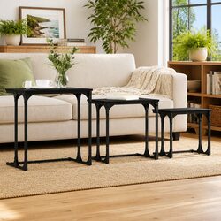 Nesting Coffee Table Set: 3 Black Tables with Steel Frame