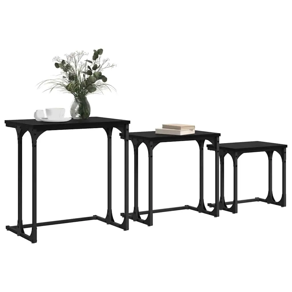 Nesting Coffee Table 3 Pcs Black Industrial Modern Living Room Accent Tables Set