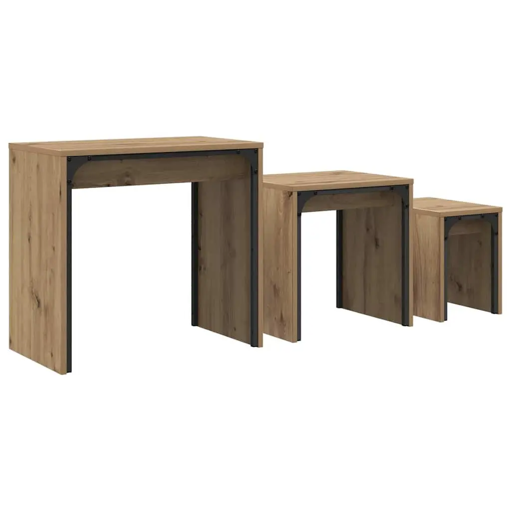 Nesting Coffee Table Set 3 Piece Living Room Brown Rectangular