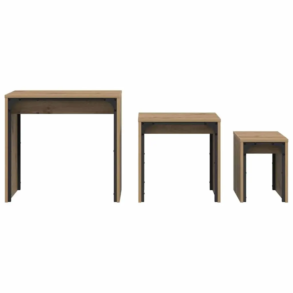 Nesting Coffee Table Set 3 Piece Living Room Brown Rectangular