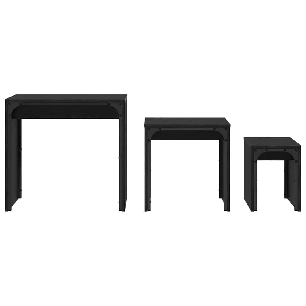 Nesting Coffee Table Set 3 Piece Black Oak Modern Living Room Accent Tables