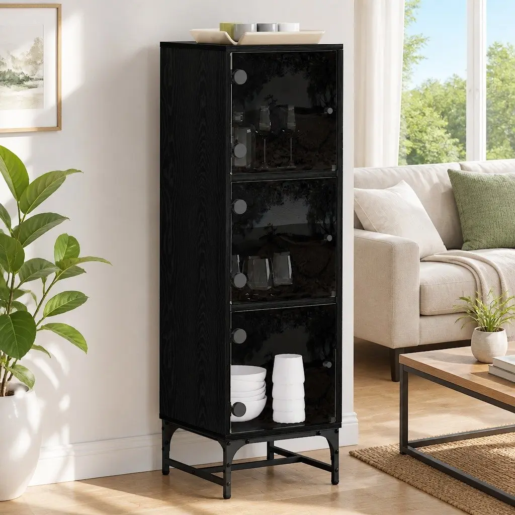 Black Sideboard with Engineered Wood Construction