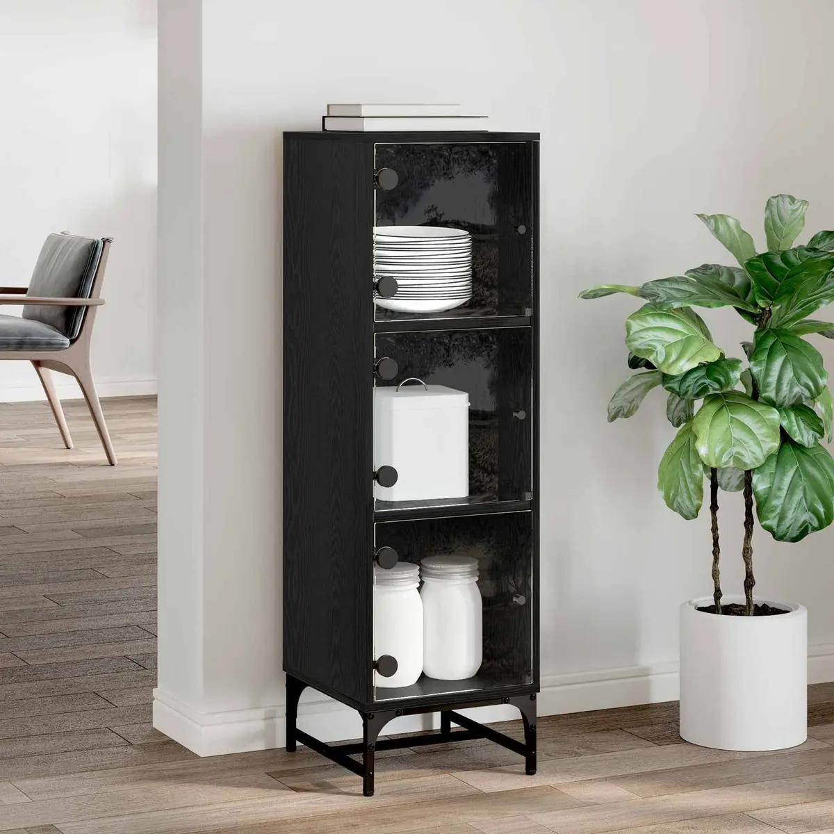 Black Sideboard with Engineered Wood Construction
