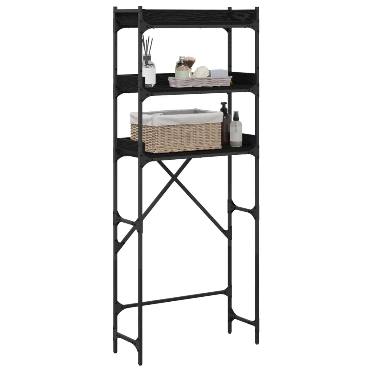 Laundry Room Storage Unit Black Modern Shelf Organizer 67x25x163cm