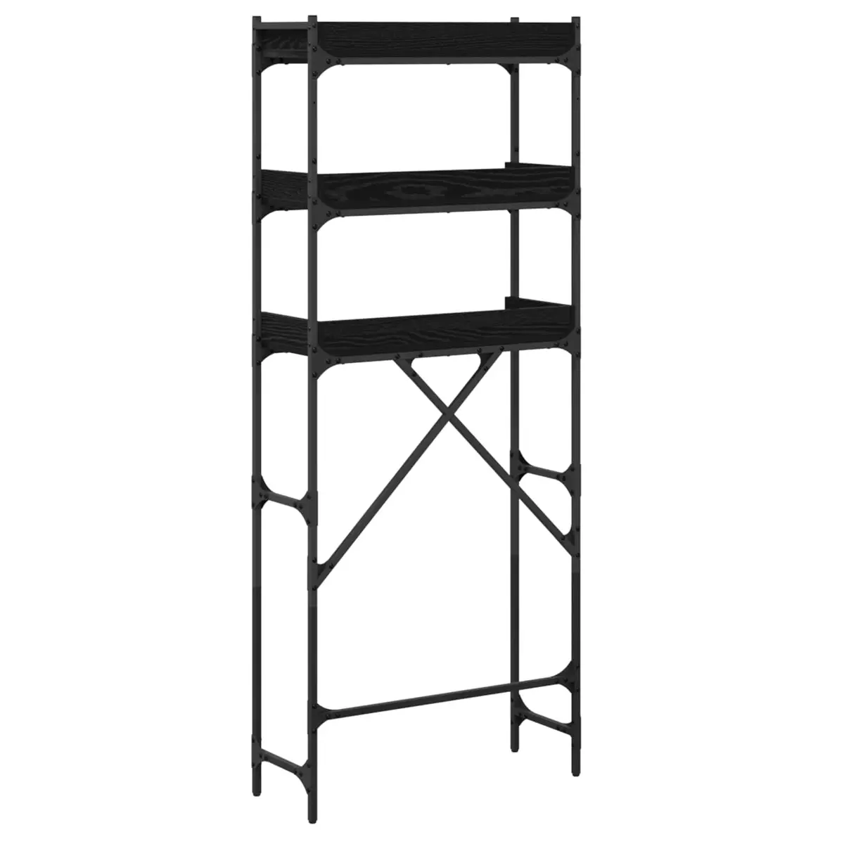 Laundry Room Storage Unit Black Modern Shelf Organizer 67x25x163cm