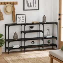 Console Table: Black Oak, Steel Frame, 160x29x80cm