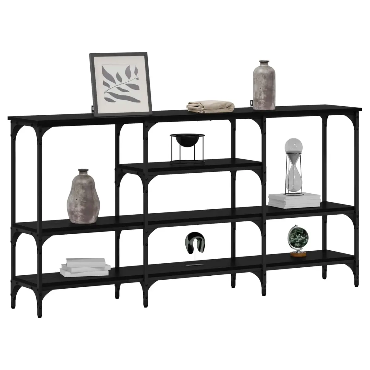 Console Table Entryway Black Oak Industrial Steel Frame 160 x 29 x 80 cm