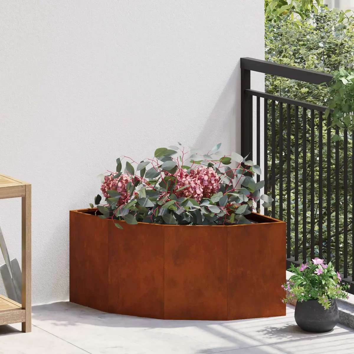 Corner Garden Planter 60x60x35cm Steel Outdoor Patio Terrace Plant Pot Box