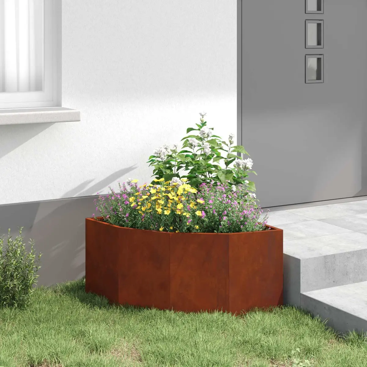 Corner Garden Planter 60x60x35cm Steel Outdoor Patio Terrace Plant Pot Box