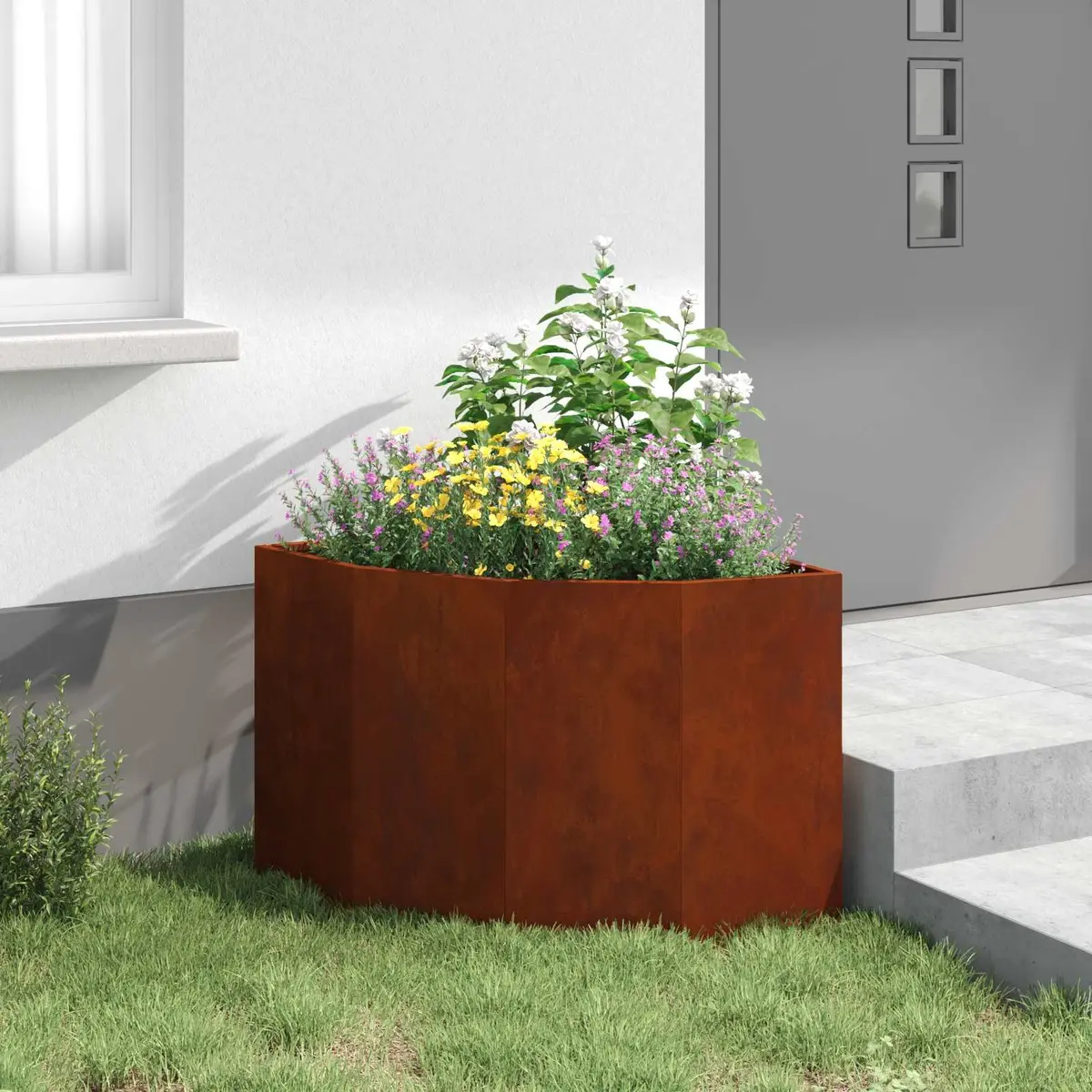 Corner Garden Planter Steel Outdoor Patio Terrace 60x60x50cm