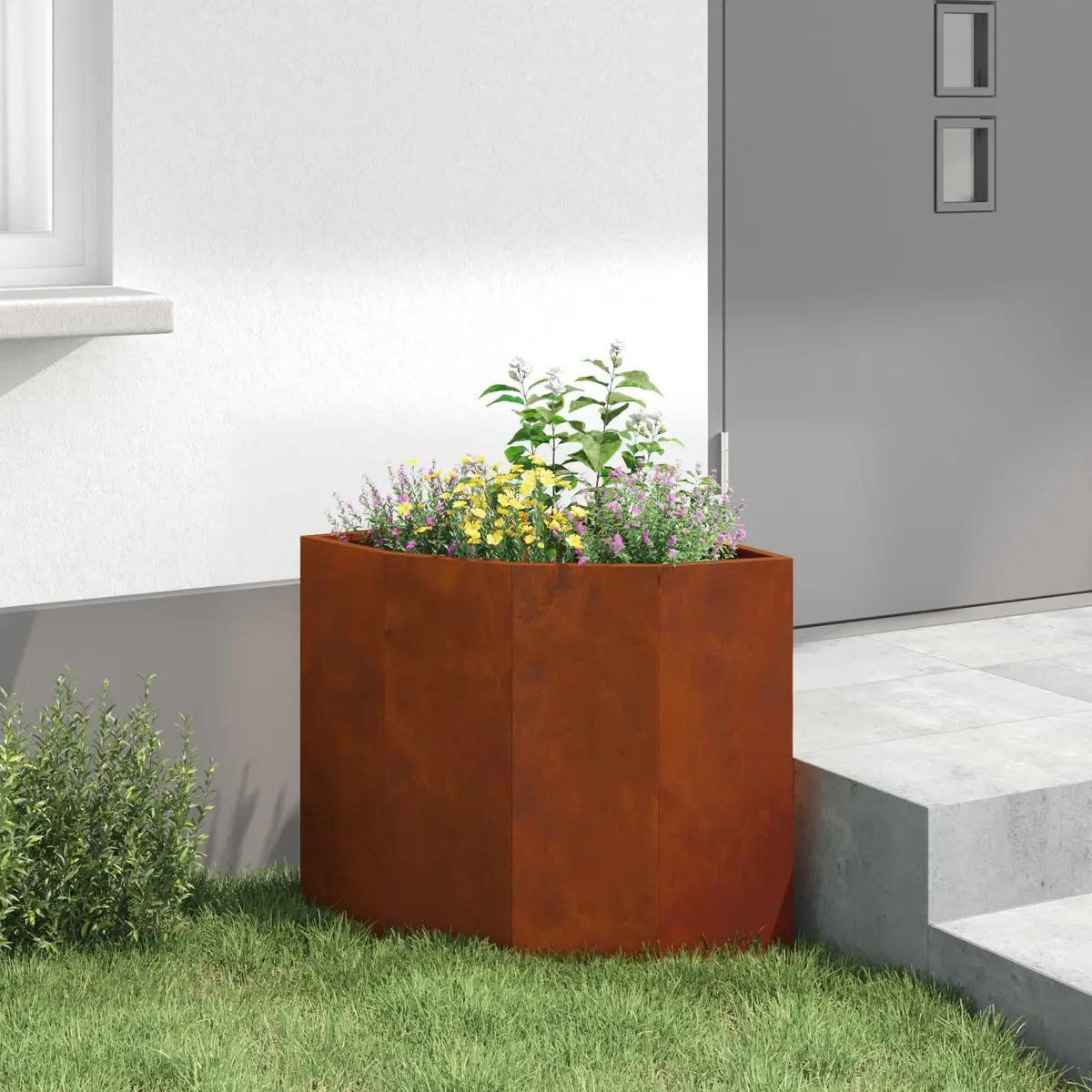 Corner Garden Planter 45x45x50cm Steel Outdoor Patio Pots Weathering Design
