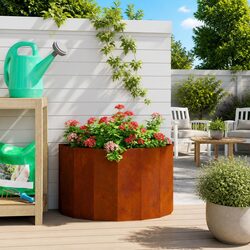 Half Round Garden Planter 60x30x35cm Outdoor Weathering Steel Brown Patio