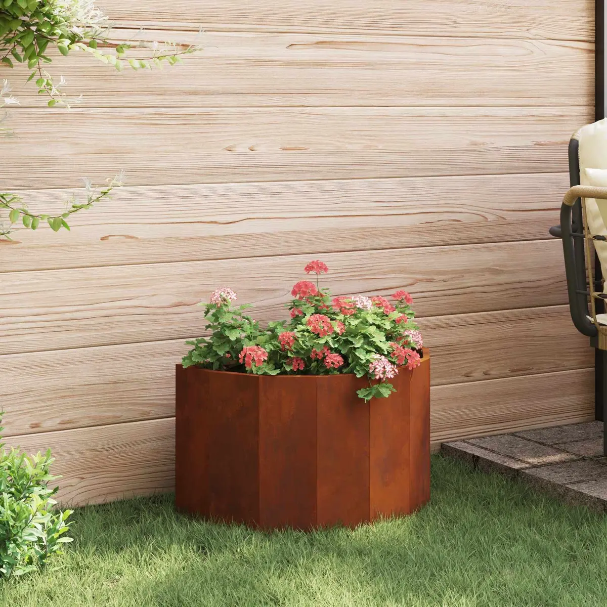 Half Round Garden Planter Outdoor 60x30x35cm Weathering Steel Brown