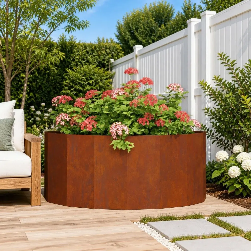 Half Round Garden Planter Outdoor Steel 120x60x50cm