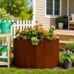 Half Round Garden Planter Dimensions: 90x45x50cm, Brown Steel