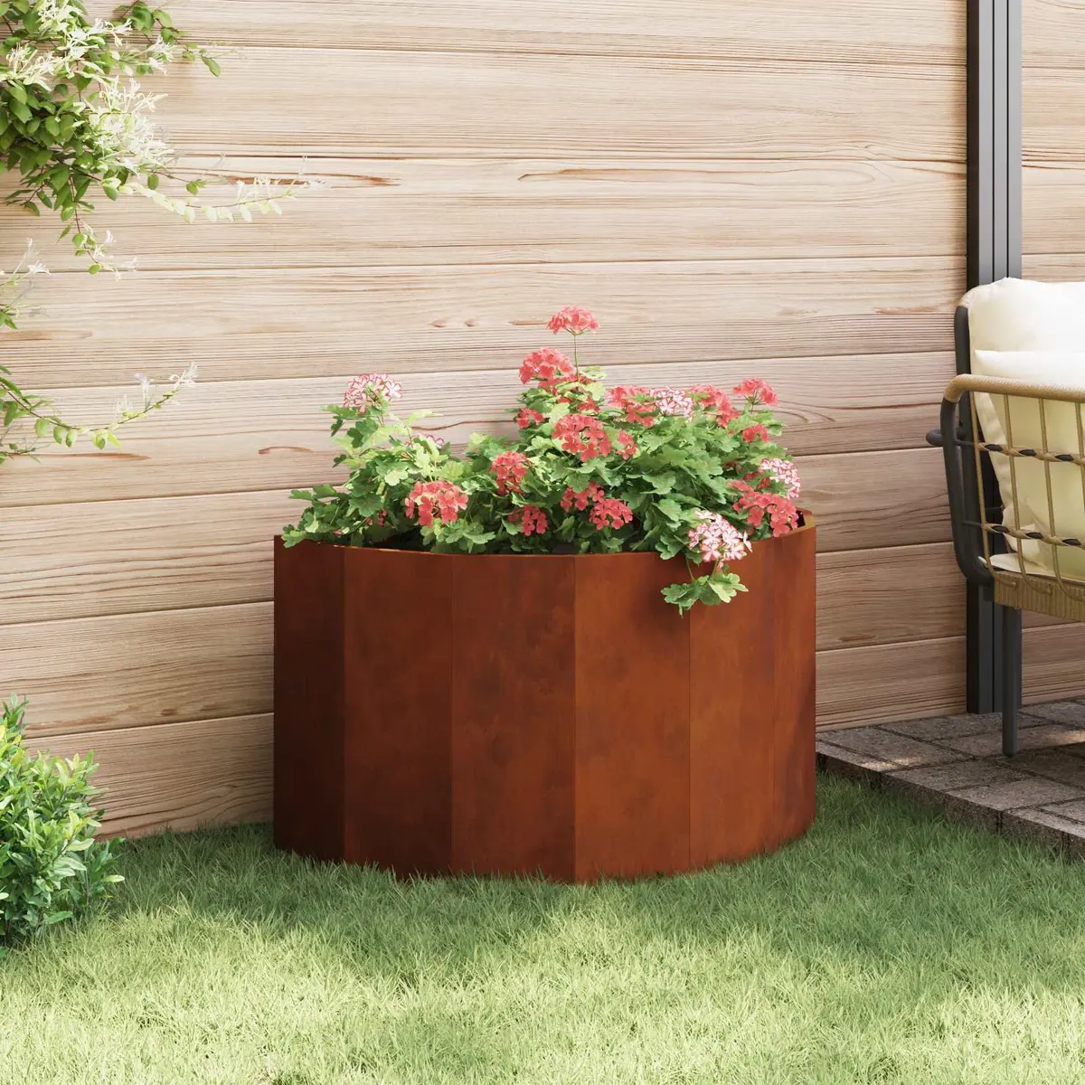 Half Round Garden Planter Outdoor Use 90x45x50cm Brown