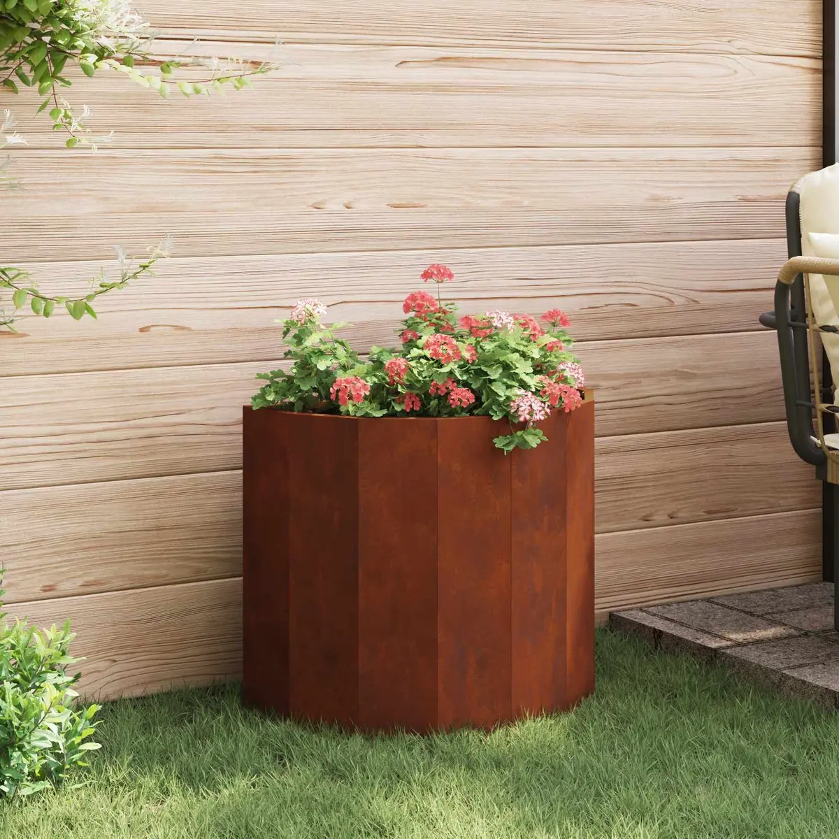 Half Round Planter Outdoor Use Weathering Steel Brown 60x30x50cm
