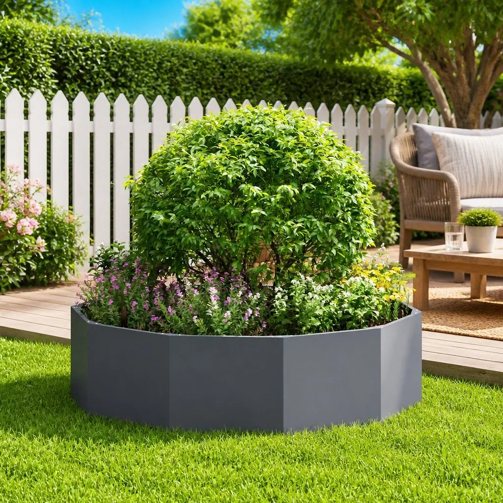 Round Anthracite Garden Planter 120x120x35cm
