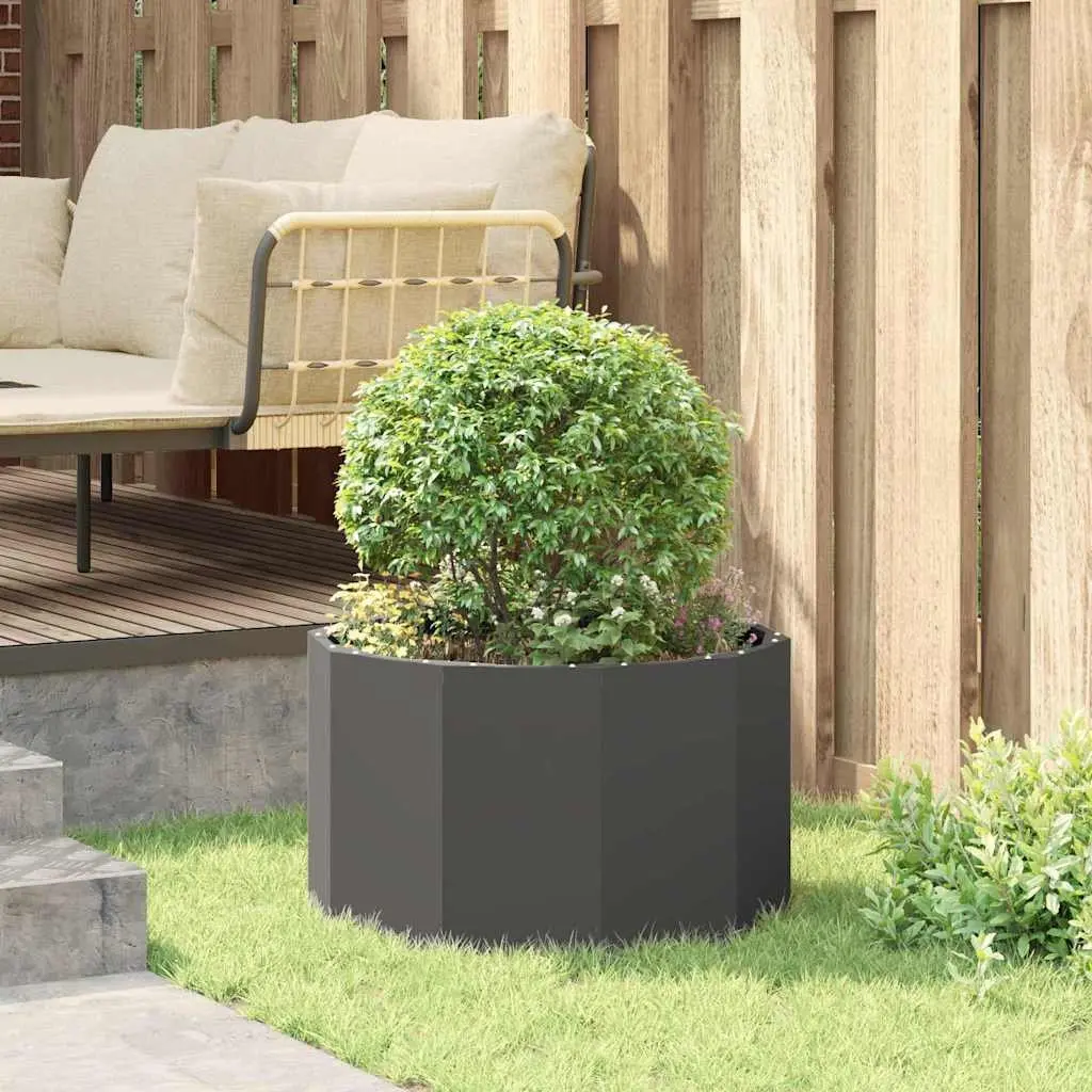 Round Steel Garden Planter Outdoor Patio 60x60x35cm Black