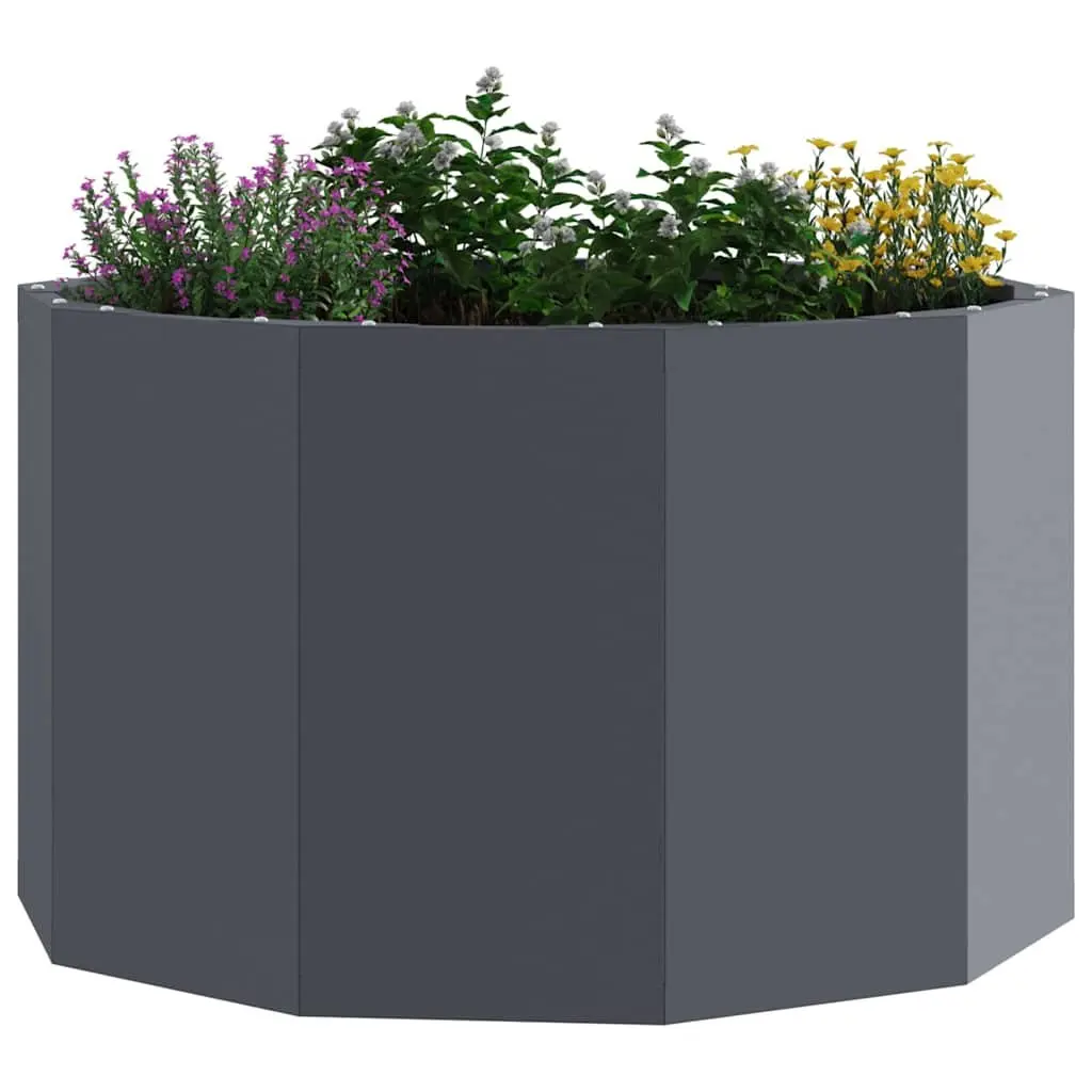 Round Steel Planter Anthracite Outdoor Pot for Garden 60x60x35cm