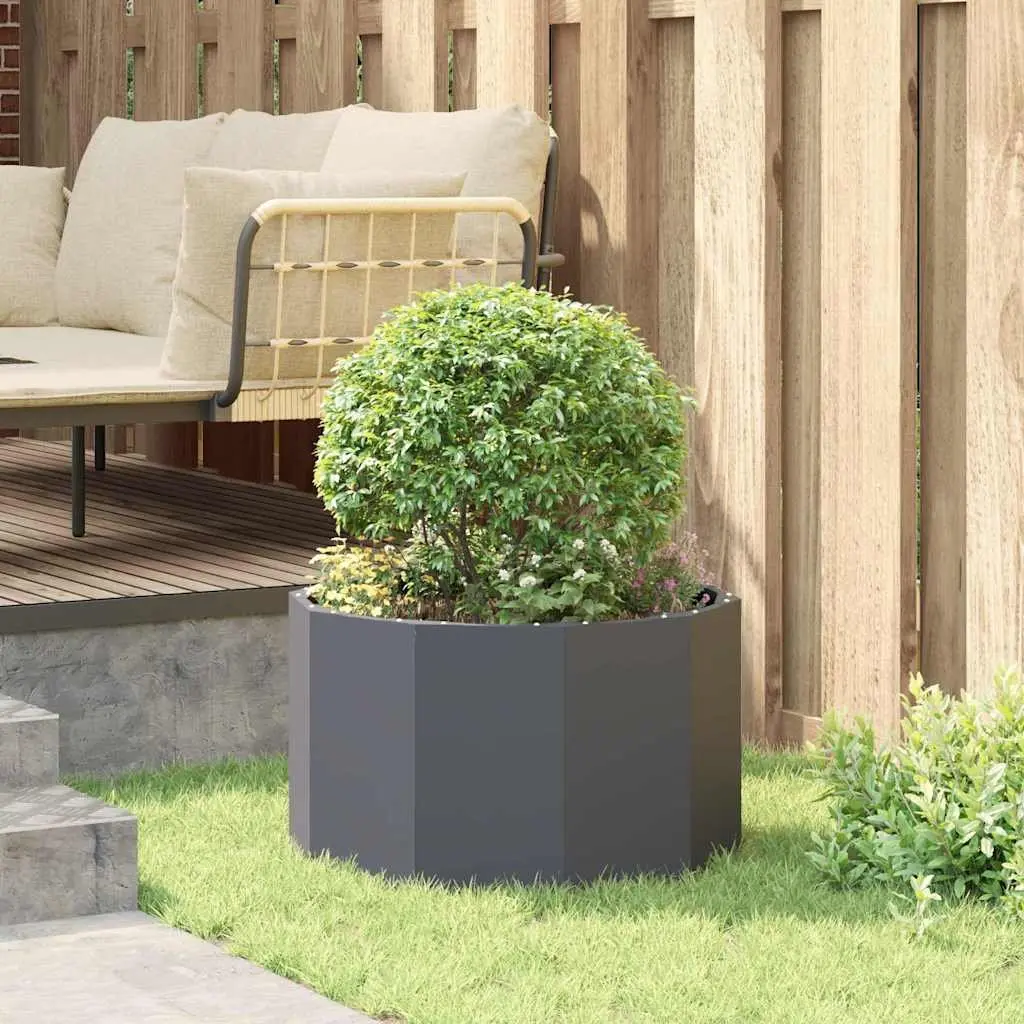 Round Steel Planter Anthracite Outdoor Pot for Garden 60x60x35cm