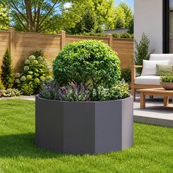 Round Steel Garden Planter 90x90x50cm Black Outdoor Patio Pot Container
